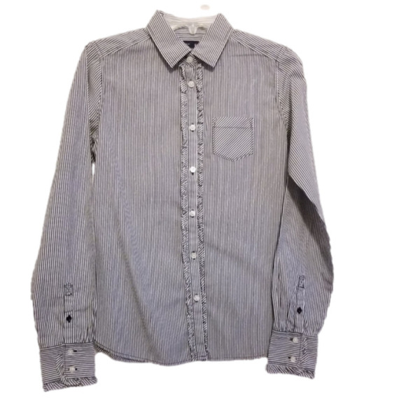 American Eagle S Blue White stripe‎ button up shirt - Picture 1 of 8